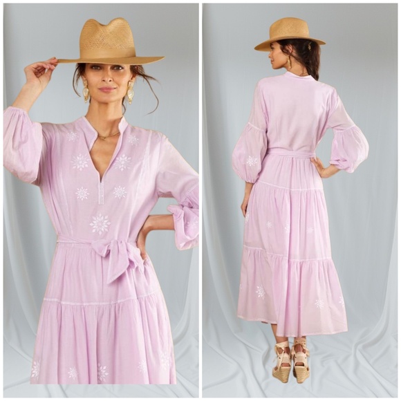 NICOBLU JACARANDA MAXI DRESS TIERED EMBROIDERED FLORAL PRAIRIECORE COTTAGECORE L - Picture 1 of 12
